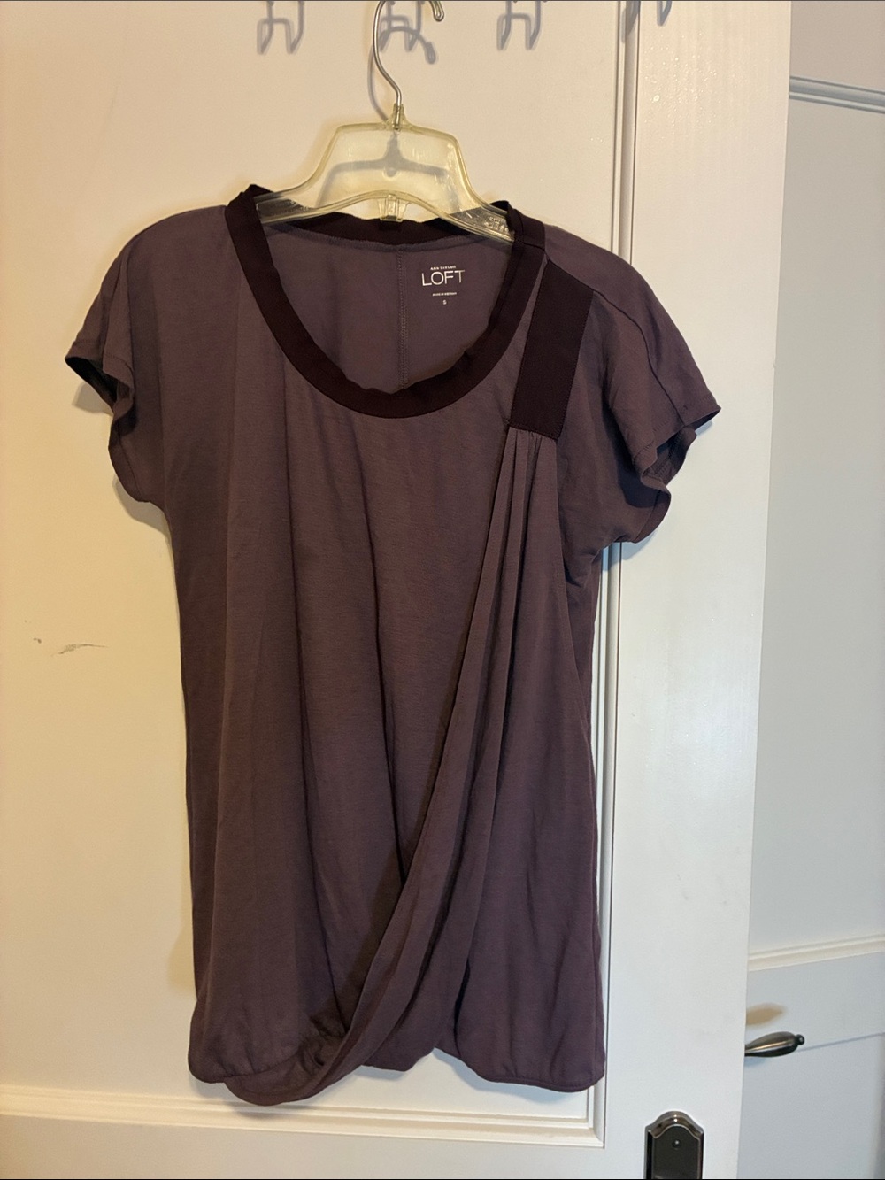 LOFT Twist Front Grecian Bubble Hem T-Shirt Top Mauve 👵MT